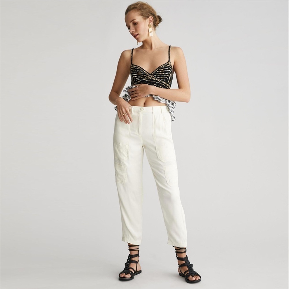 Anthropologie - Maeve - Port Side Satin Utility Pants - Ivory